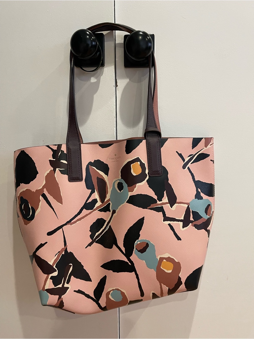 kate spade Pink Floral Abstract Print Leather Tote with Dark Handles